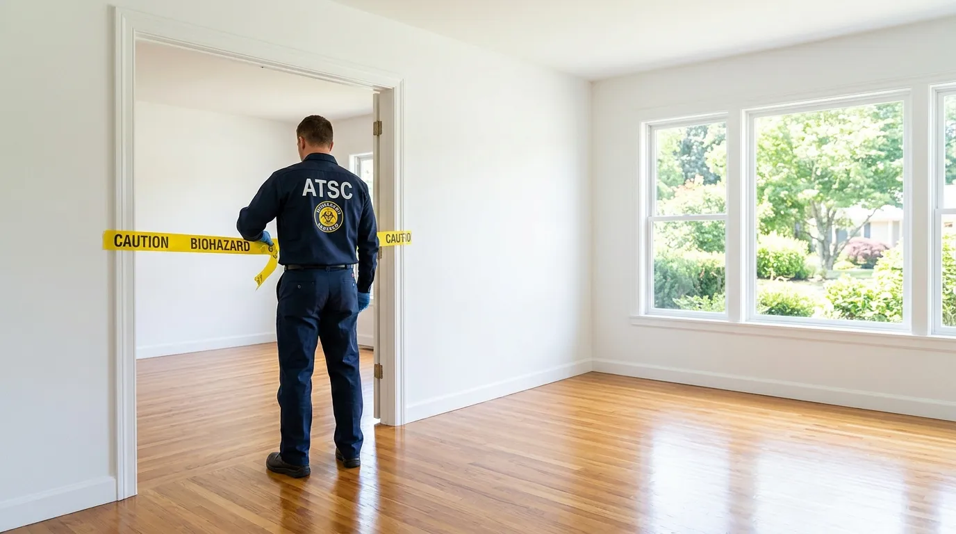 Certified biohazard cleanup crew performing Trauma Scene Cleanup in Midvale